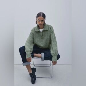 Zara Oversized Polo Green Knit Sweater